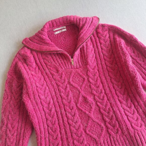 💙 Anthropologie Pink Quarter Zip Fuzzy Sweater Size S/M Preppy Fishermancore - Picture 5 of 8